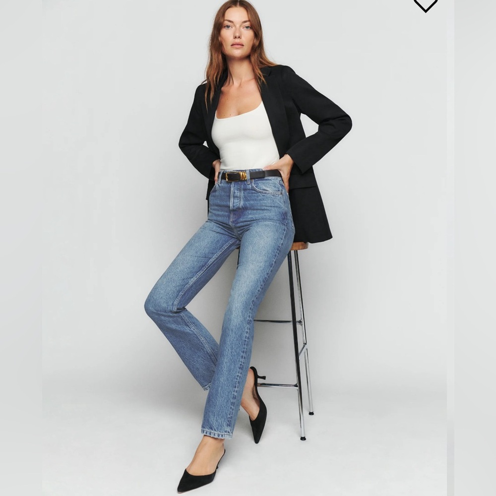 REFORMATION Cynthia High Rise Straight Jeans Colorado Medium Wash Button Up 25 - Picture 2 of 12